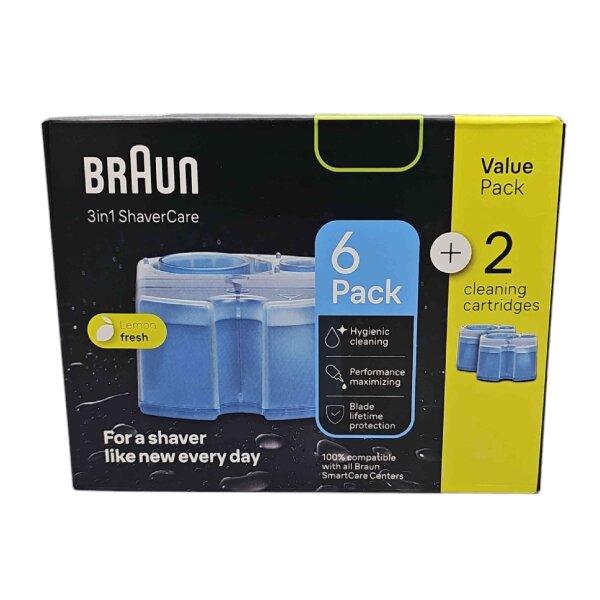 Braun 8 x CCR (6+2-Pack) Reinigungskartusche -neue Variante - Clean&Renew / Clean Charge CC-System