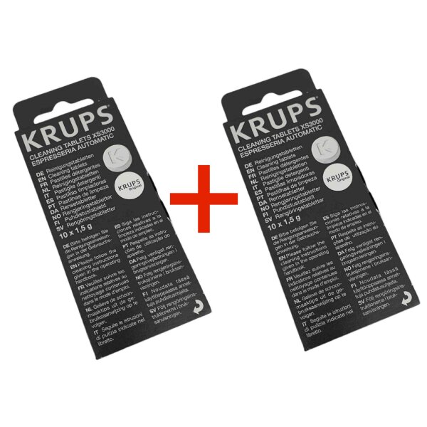 Krups 2 x 10 Reinigungstabletten XS3000 für Kaffeevollautomaten - 2 Blister a 10 x 1,5 g