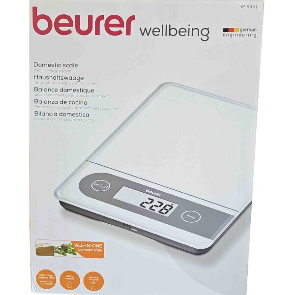 Beurer Digitalwaage Paketwaage KS59XL Einteilung 1 Gramm bis 20 Kilo + Memory - Große Wiegefläche