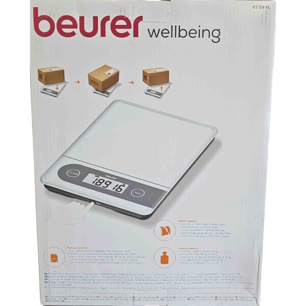 Beurer Digitalwaage Paketwaage KS59XL Einteilung 1 Gramm bis 20 Kilo + Memory - Große Wiegefläche