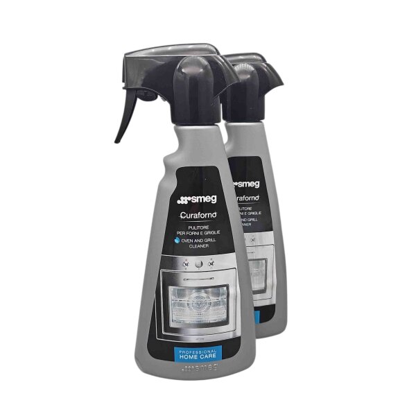 SMEG 2 x Reinigungsspray -Curaforno Professional Care- für Backöfen, Grills und Mikrowelle 0,5 Liter Sprühflasche / Spezialreiniger Spray gegen Fett