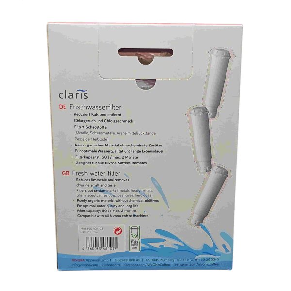 Nivona Claris Wasserfilter Filterpatrone NIRF700 Trio (3er Set) - Staffelpreise- Frischwasserfilter