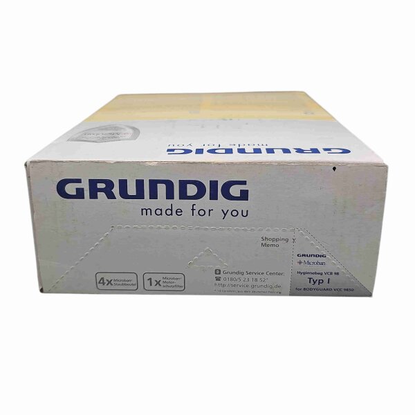 Grundig Microban Hygienebag Staubsaugerbeutel Typ I VCB 98 für Bodyguard Staubsauger VCC9850 - RESTE-