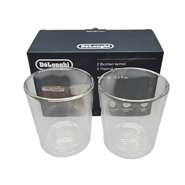 Delonghi Kaffeegläser doppelwandig aus Borosilikatglas 2er Set a 400 ml DLSC318 Thermogläser