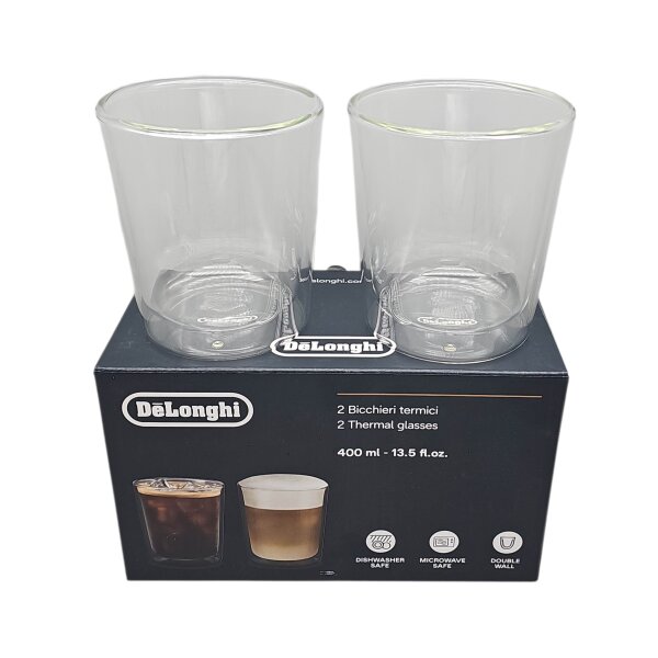 Delonghi Kaffeegläser doppelwandig aus Borosilikatglas 2er Set a 400 ml DLSC318 Thermogläser