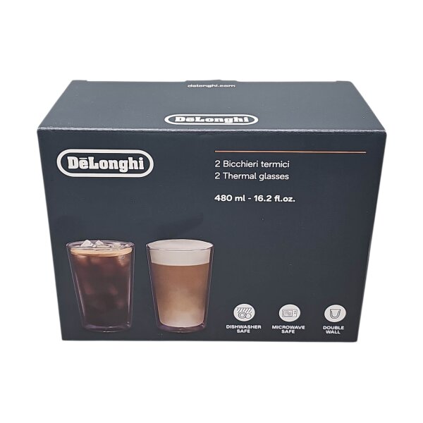 Delonghi Kaffeegläser doppelwandig aus Borosilikatglas 2er Set a 480 ml DLSC319 Thermogläser