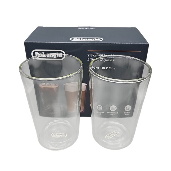 Delonghi Kaffeegläser doppelwandig aus Borosilikatglas 2er Set a 480 ml DLSC319 Thermogläser