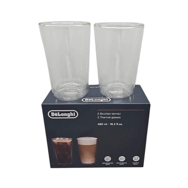 Delonghi Kaffeegläser doppelwandig aus Borosilikatglas 2er Set a 480 ml DLSC319 Thermogläser